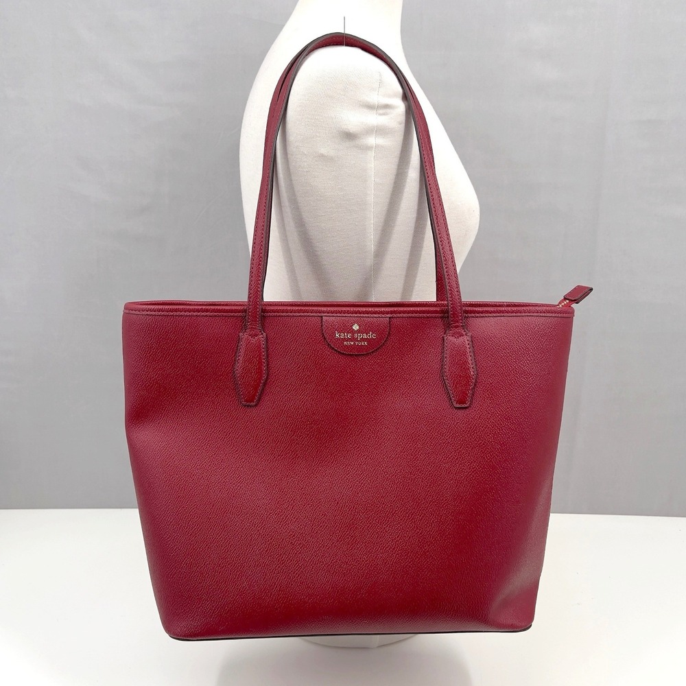 Kate Spade NY Lori Large Red Pebbled Leather Zip Tote Shoulder Bag D411